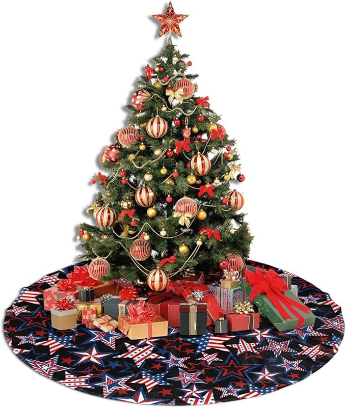 4th of July Patriotics American Veterans Day Christmas Tree Skirt Memorial Day Xmas Tree Mat Halloween Christmas Tree Ornaments Decorations Holiday Party Indoor Outdoor 30"