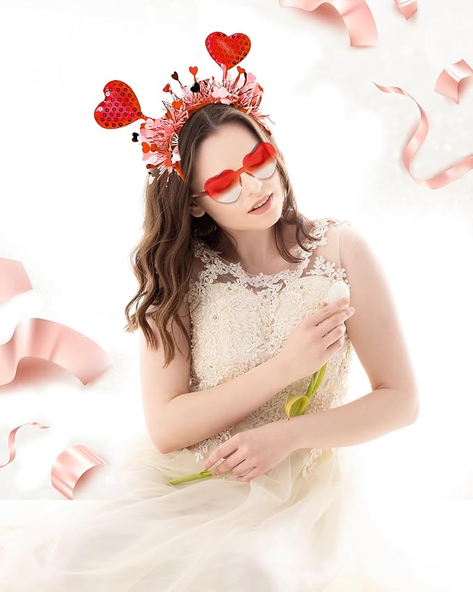 Dolkoic Valentines Heart Headband and Heart Sunglasses for Valentine's Day Halloween Party Accessoires