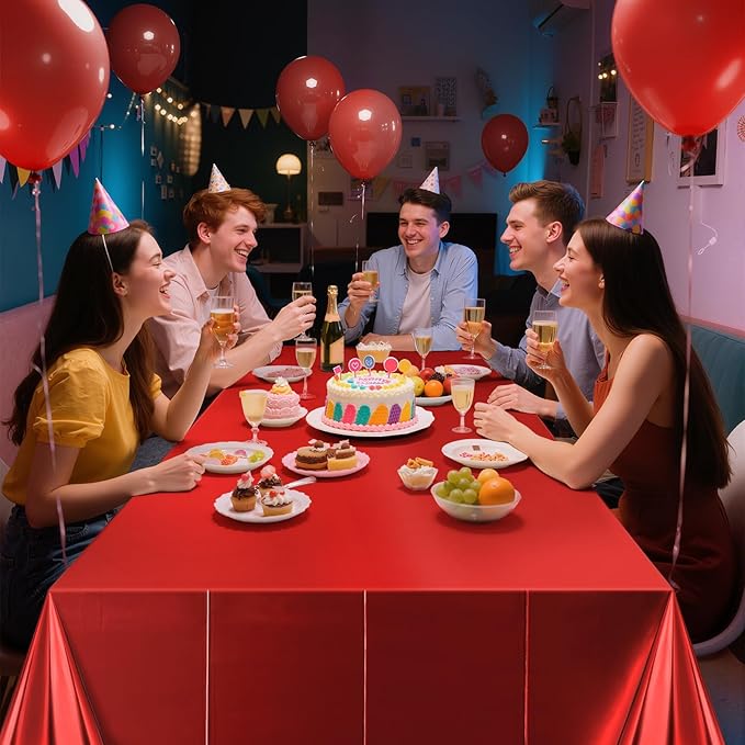 4 pcs Red Tablecloth Plastic -Stunning Metallic Matte Finish, 40" x 108" Christmas Table Cloth, Perfect for Carnival Birthday Party Decorations Casino Night Graduation Table Supplies