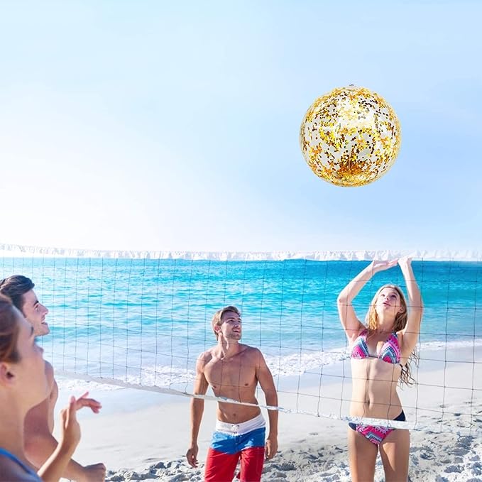 12 Pack Inflatable Glitter Beach Balls Bulk - 16" Beach Ball Swimming Pool Toys for Games Adults Kids, Summer Pool Beach Party Decoration,Luau Decorations Essential Blow Up Beach Ball (Gold,Glitter)