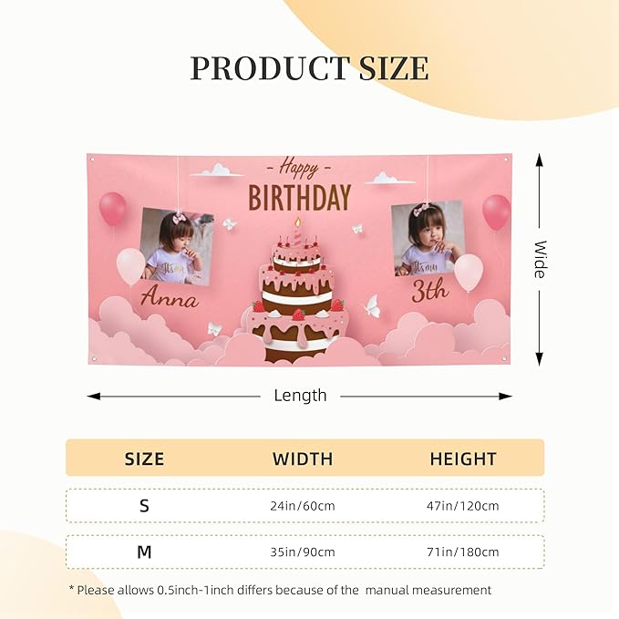 Custom Happy Birthday Banner Personalized Banners and Signs with Photo Name for Women Men Kids Party Decorations Supplies Indoor Outdoor Birthday Gifts Style 22