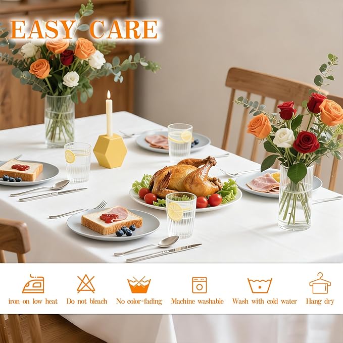 WIGENIUS 2 Pack White Table Cloth Rectangle Tablecloths 60X84 Inch,Polyester Table Cloth for 4 Foot Rectangle Tables,Wrinkle Resistant Washable Fabric Table Covers for Party,Wedding Banquet