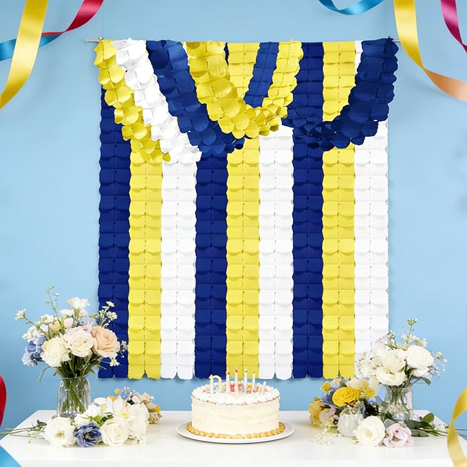 Blue Yellow Graduation Decorations 2026 - Blue White Streamers Garland Birthday Party Decor, 4-Leaf Clover Backdrop Paper Banners Streamer for Men Boy Fathers Day Party Decoration Supplies Garsellen