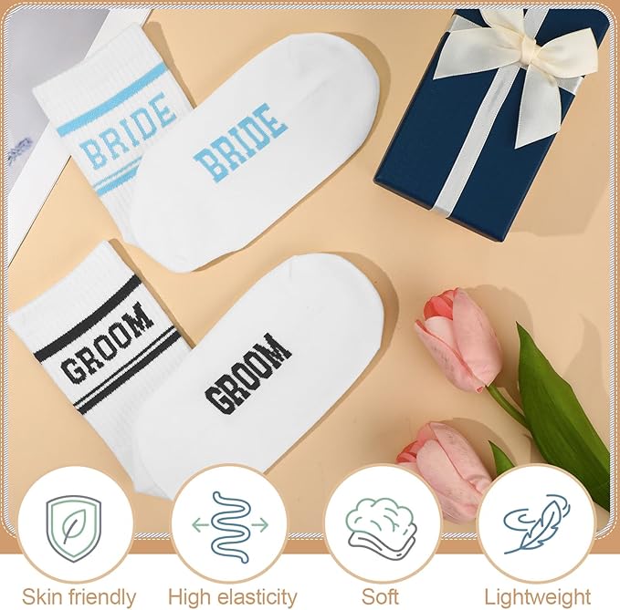 Bride Socks for Wedding Day 2 Pairs - Bridal Groom Socks Bride to Be Something Blue Cotton Ankle Sock with Gift Box