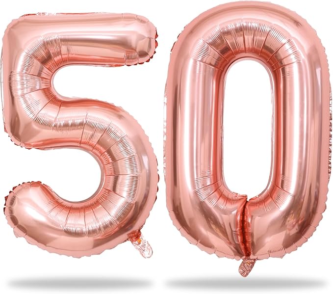 Rose Gold 50th Birthday Balloons - 40 Inch Large Mylar Foil Number 5 and 0 Balloons for Women's 50th Anniversary Party Decorations
