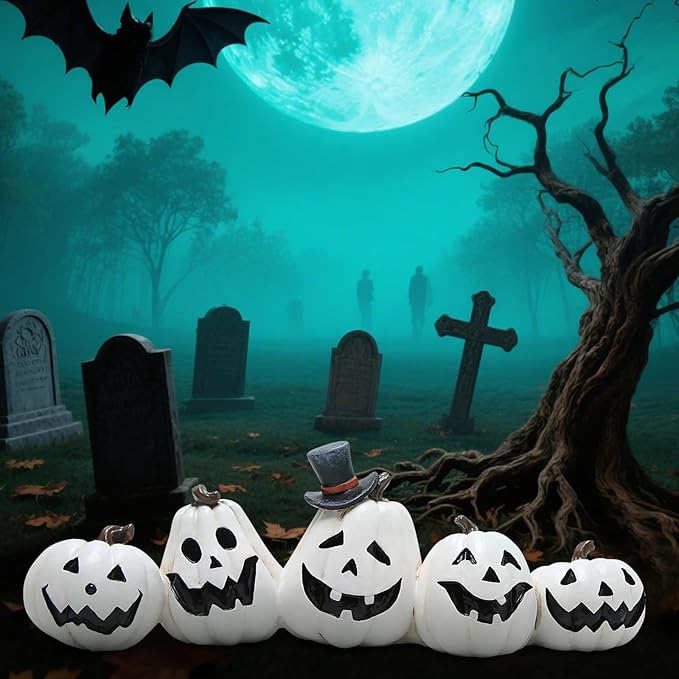 Hodao Halloween Pumpkin Decorations Indoor Halloween Decorations Clearance for Table/Halloween/Window/Present Box/Gift/Courtyard Corridor (White Pumpkin)