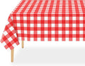 QIKSION Red Gingham Tablecloth Disposable 6 Pack, 54 x 108 Inch Red and White Checkered Table Cloth for Picnic, Outdoor BBQ Decorations, Birthday Party Supplies, Rectangle, Plastic Table Cover