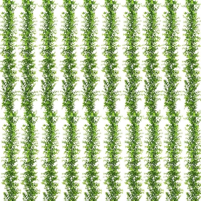 Dolicer 10 Packs Eucalyptus Garland, 60FT Faux Eucalyptus Greenery Garland, Artificial Eucalyptus Leaves Vine, Fake Hanging Eucalyptus Garlands Wedding Backdrop Arch Wall Table Party Decor (Green)