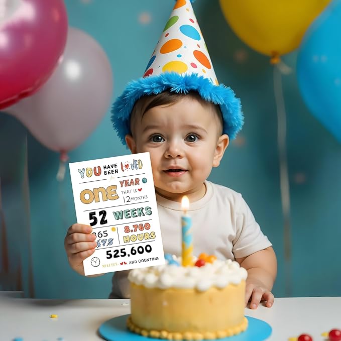 Cute 1st Birthday Card for Baby Girl Boy, Happy First Birthday, Perfect One Year Old Bday Gift Card for Son Daughter Grandson Granddaughter, One Year Kid Birthday Card From Dad Mom Grandparent