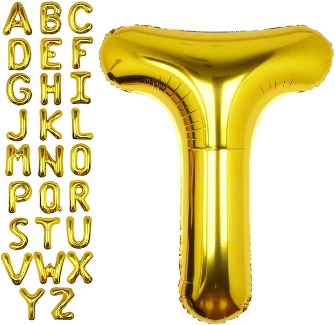 40Inch Gold Letter T Balloon Foil Helium Letter Balloons A-Z Giant Large Mylar Big Party Balloon for Birthday Party Decorations