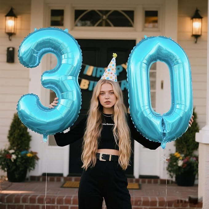 40 Inch Light Blue Number 30 Digital Balloon,Jumbo Mylar Foil Helium Balloon for 30 Balloons for Birthday Party,Wedding Anniversary Party Decorations