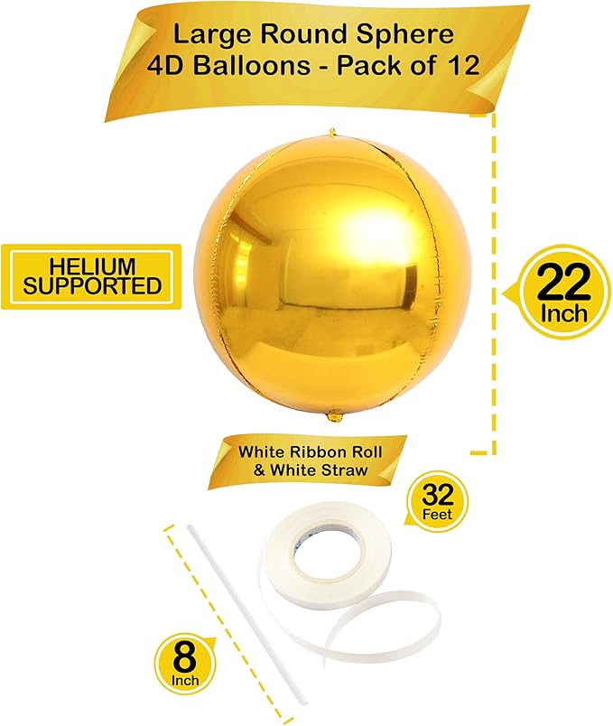 KatchOn, Large Gold Foil Balloons - 22 Inch, Pack of 12 | Gold Balloons for Graduation Decorations 2026 | Mylar Balloons for Anniversary, Wedding, Golden Birthday Party Decorations