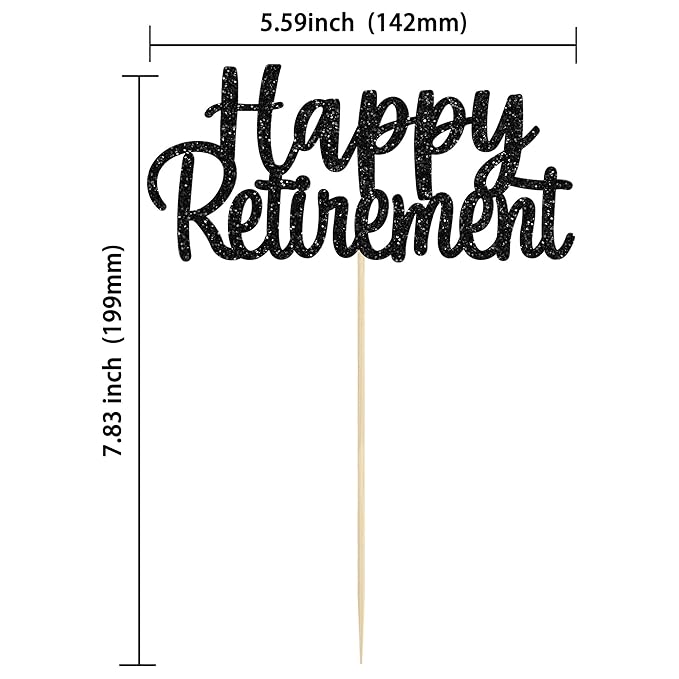 Gyufise Black Happy Retirement Cake Topper Retirement Cake Decoration Picks for Retired Party Cake Decoration Party Supplies 1 Pack