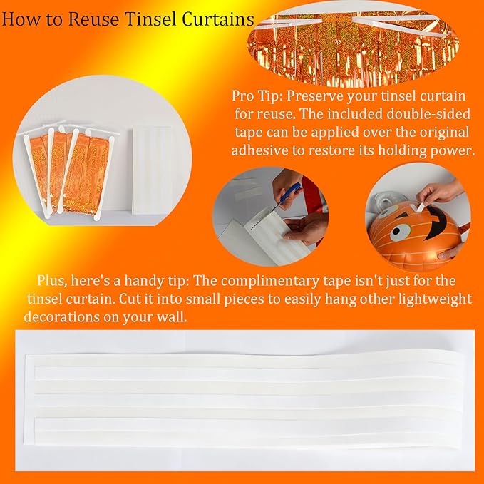 Upgraded Thicker Melsan Tinsel Fringe Curtain, 3 Pack 3.2 x 8.2 ft Orange Metallic Streamers with Extra Tape, for Basketball Party Decorations Baby Shower Graduation Decorations 2026