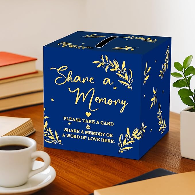 Pajean 50 Pcs Share a Memory Cards for Collections of Life, Memory Cards Box for Guest Ideas Funeral Graduation Wedding Bridal Shower Birthday Anniversary Retirement(Blue,Gold,Trendy)