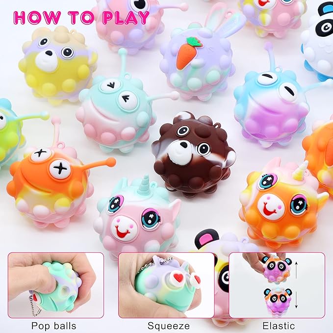 Easter Basket Stuffers, 18 PACK Animal Pop Fidget Balls, Easter Egg Fillers, Birthday Gifts for Boys Girls, Party Favors for Kids 4-8 8-12, Goodie Bags Stuffers for Kids, Pinata Stuffers