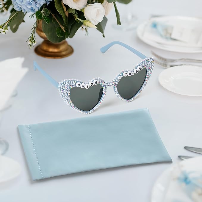PANTIDE Bride To Be Sunglasses - Rhinestone Pearl Heart Shaped Sunglasses, Bachelorette Party Engagement Gift
