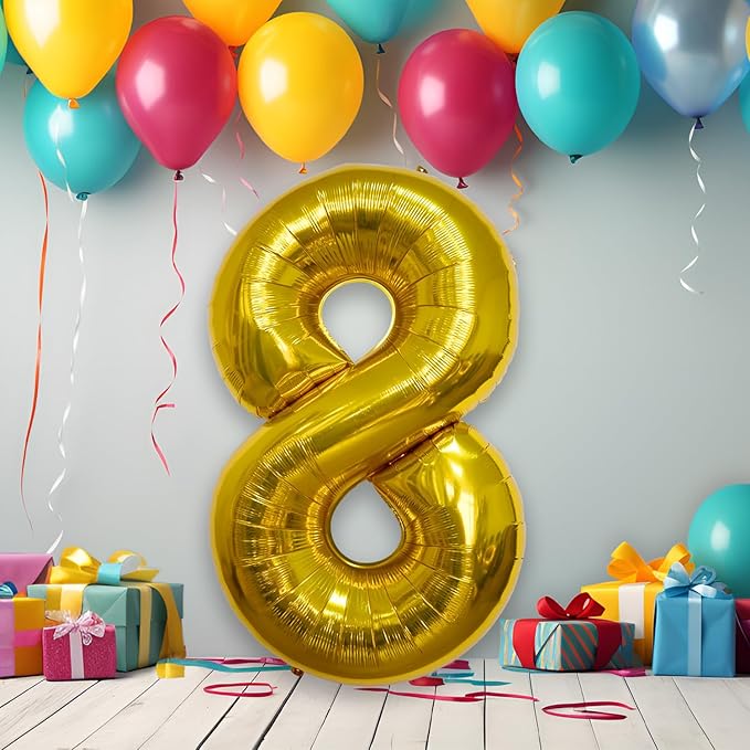40 Inch Large Gold Number Celebration and Decoration Balloon for Birthday Parties, Graduations, Anniversaries, Weddings, Photo Shoots, Special Events - Helium Foil Mylar (Gold Number 8)