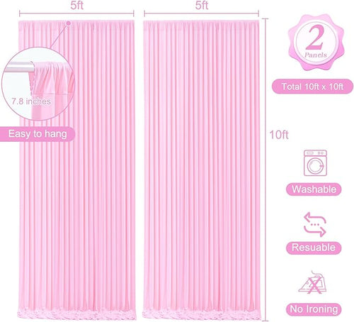10 x 10ft Baby Pink Backdrop Curtains with Lights String for Girls Birthday Photo Backdrop Drapes Wrinkle Free Polyester Curtain Backdrop for Parties Wedding Reception Baby Shower Ceremony-5 x 10ft 2P