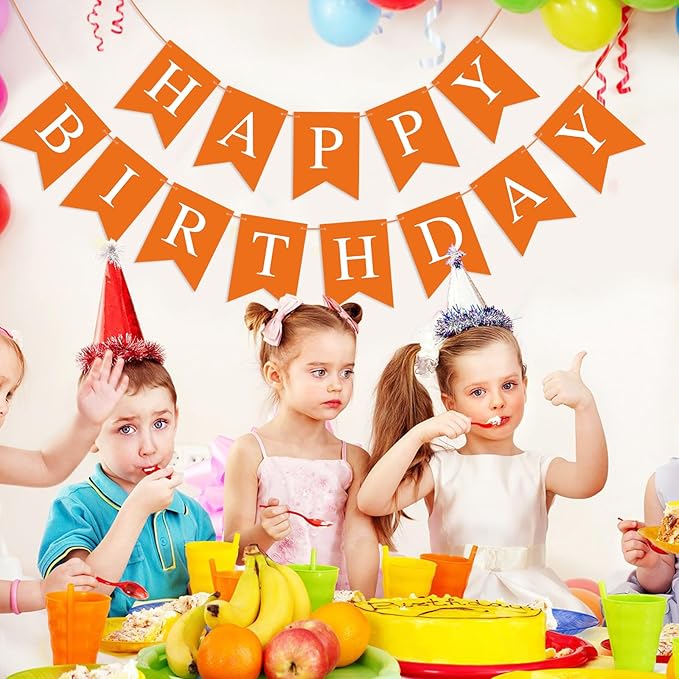 Orange Happy Birthday Banner Birthday Sign for Backdrop Happy Birthday Party Decorations for Kids Women Orange Tea Party Room Decor Bunting Banner Garland Birthday Party Supplies