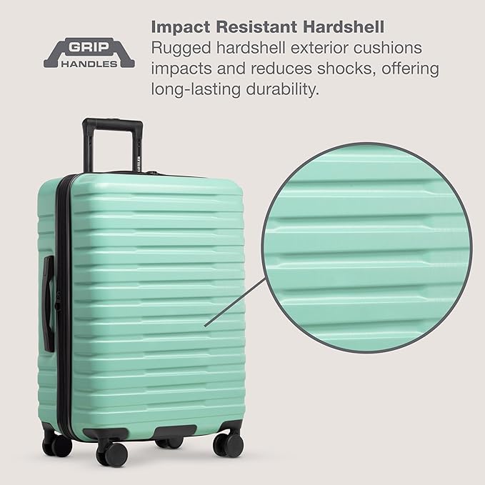 U.S. Traveler Boren Expandable Hardside Rugged Travel Luggage with 8 Spinner Wheels, Mint, Checked-Large 30-Inch