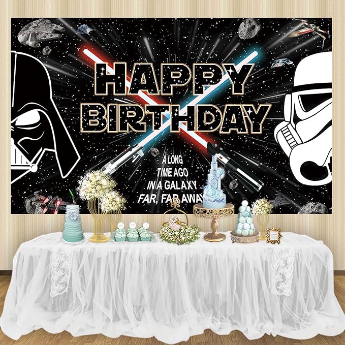 7x5ft Galaxy Wars Happy Birthday Backdrop Space Battleship Wars Birthday Backdrops for Party Birthday Party Decoration for Kids