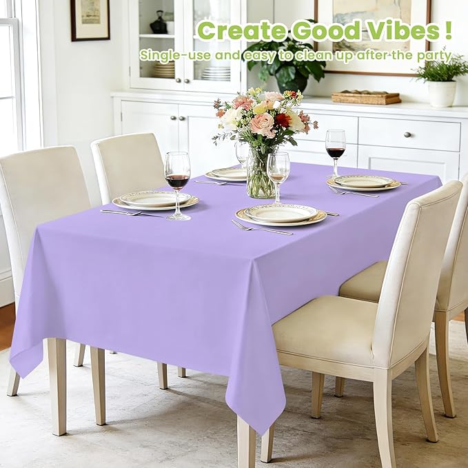 Mulbozy Light Purple Plastic Table Cloth Disposable 4 Pack, 54 × 108 Inch Tablecloths Rectangle, Lavender Plastic Table Cover for Party Decor