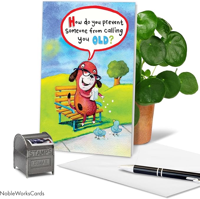 NobleWorks - 1 Awesome Birthday Greeting Card - Cartoon Art, Happy Funny Bday Note - Hearing Aid C2444BDG