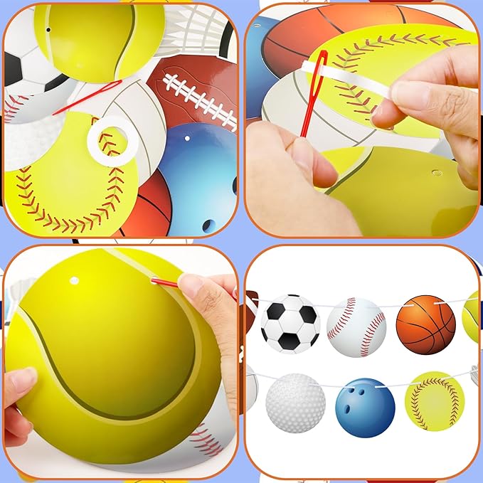 Hooqict Sports Themed Party Decorations Happy Birthday Banner Baseball Football Basketball Golf Soccer Volleyball Softball Party Banner Garland Sign for Sports Birthday Party Decorations Supplies