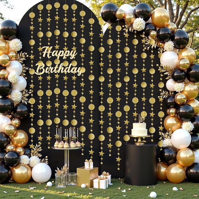 Glitter Star Garlands Decorations, 52 Feet Star Paper Garland Banner, Circle Dot Star Hanging Streamers for Valentine's Day Wedding Birthday Anniversary Ramadan Graduation Party Supplies Decorations