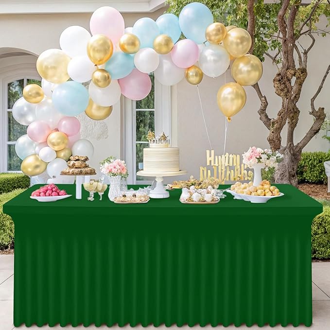 Smiry Spandex Tablecloth 2 Pack, Elastic Fitted Stretch Tablecloth for 6FT Rectangle Tables, Waterproof Washable Table Cover Skirt for Wedding, Banquet & Parties (Emerald Green, 72Lx30Wx30H Inch)