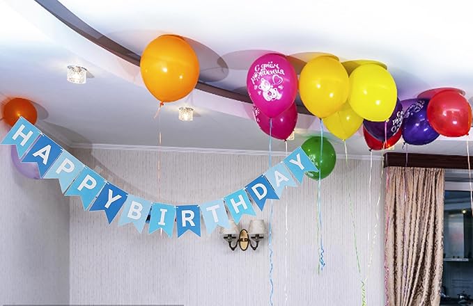 Happy Birthday Gradient Blue Banner Decoration Party Supplies
