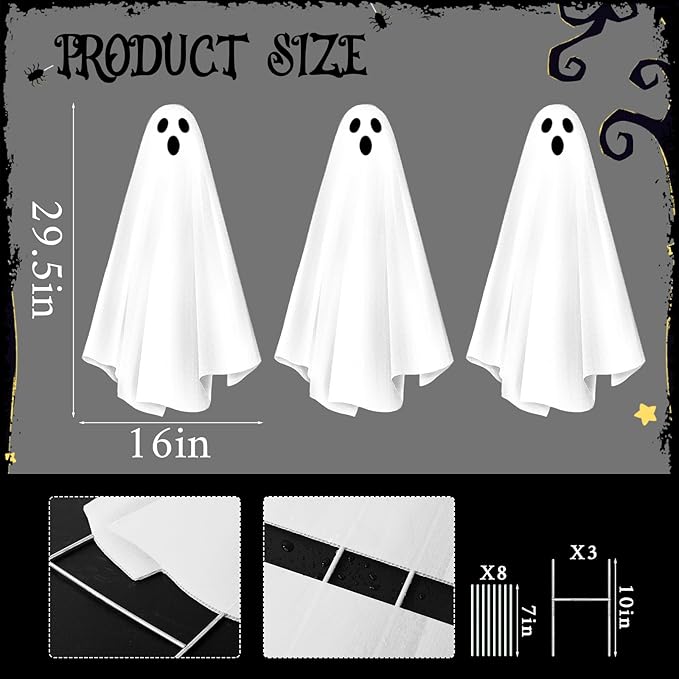 Halloween Decorations Outdoor: 3ct Extra Large Scary Ghost Yard Signs with Stakes, Corrugated Plastic, Outside Halloween Decor White Ghost for Kids Home School Yard Lawn Haunted House