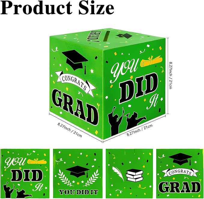 Graduation Card Box, Graduation Party Decorations 2025, Graduation Box, Graduation Card Holder, Foldable Cardboard Congrats Grad Card Gift Box for Graduation Party Supplies Party Favors Green