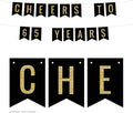 Andaz Press Faux Gold Glitter on Black Birthday Party Banner Decorations, Cheers to 65 Years, Approx 5-Feet, 1-Set, 65th Birthday Milestone Colored Hanging Pennant Decor