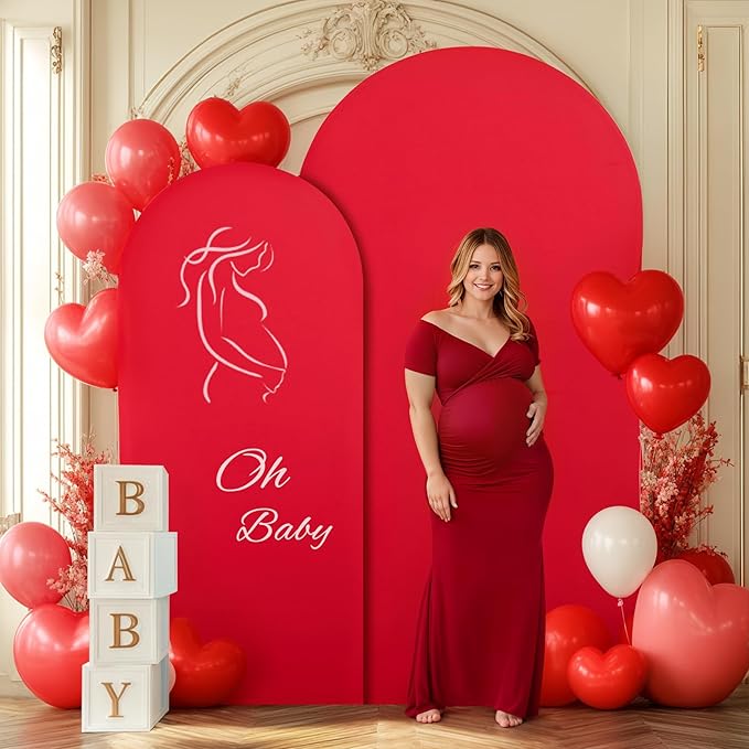 Red Arch Backdrop Covers - 7.2FT, 6FT Spandex Fitted Wedding Arch Stand Covers Round Top Chiara Stretchy Arch Backdrop Cover for Christmas Wedding Birthday Party Decoration