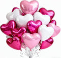 TONIFUL 30Pcs 18 Inch Pink White Heart Balloons Hot Pink Heart Shape Foil Mylar Balloons Decoration for Birthday Valentine's Day Wedding Bridal Shower Anniversary Engagement Party Supplies