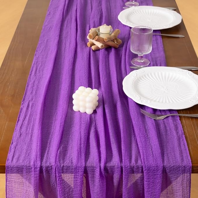 Socomi Purple Easter Spring Cheesecloth Table Runner Gauze 120 Inch Rustic Boho Cheese Cloth Runner for Wedding Party Baby Bridal Shower Centerpiece Decoration Holiday Home Decorations