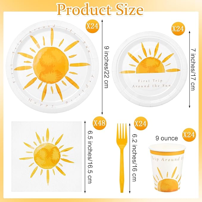 Kochorie 144 Pieces Boho Sun Birthday Party Decorations Tableware Sets Including Disposable Bohemia Sunshine Plates Napkins Cups Forks Serves 24 for Sun Baby Shower Party Supplies