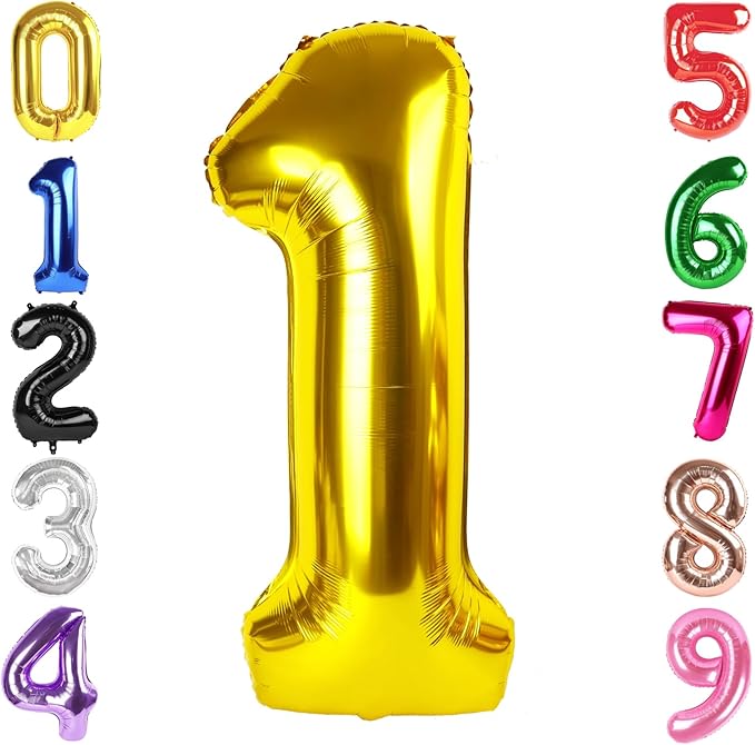 40 Inch Gold Number 1 Balloon, Giant Number 1 Balloons for 11th 12th 21st Birthday Decorations, Party Supplies for Baby Boy Girl, Gold Party Decor