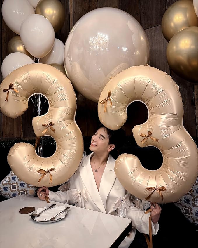 Light Brown Number 4 Balloon 40 Inch, 4 Balloon Number, 4th Birthday Decorations, Light Brown Party Supplies for Boys Girls