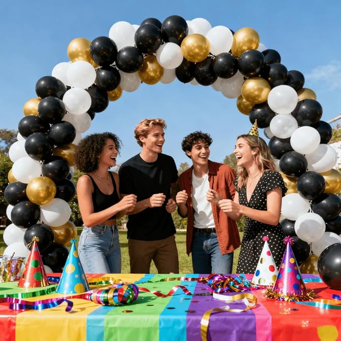 300 Pcs Black White Gold 12 Inch Bulk Latex Balloons for Birthdays Weddings Party Decorations