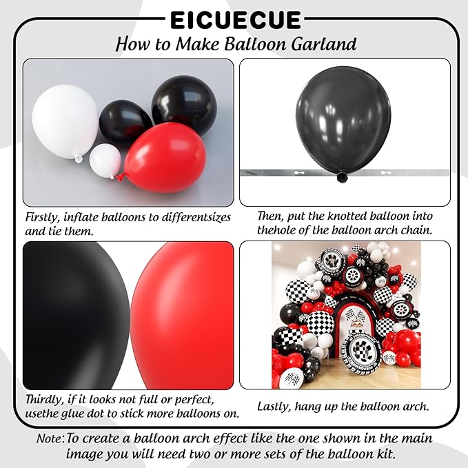 Race Car Balloon Arch Kit -153Pcs Different Size Balloons and Tire Flags Checkered Black Red White Balloon Garland Kit for Racing Car Two Fast 2nd Theme Birthday Anniversary Party Decorations