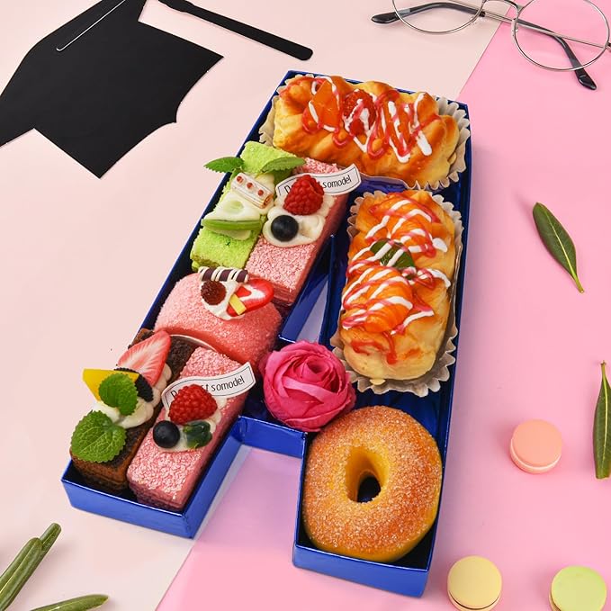 GRAD Set Cardboard Letter for Charcuterie 10.2'' Blue Grad Fillable Tray Charcuterie Paper Box for Graduation Party Decorations Chocolate Candy Cupcake Container