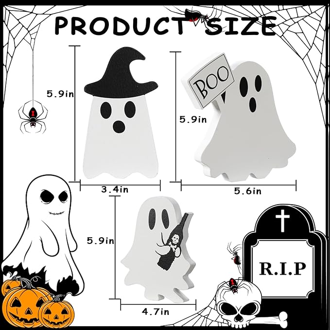 Halloween Decorations Indoor, Halloween Tiered Tray Decor Table Sign, Cute Ghost Decor Wooden Signs Ghost Blocks, Halloween Table Decorations Party Decorations for Mantle Home Shelf