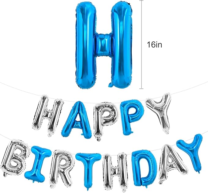 TONIFUL Happy Birthday Balloons Banner 16 Inch Mylar Foil Letters Birthday Sign Reusable for Girls Boys Kids & Adults Birthday Party Decorations Supplies（Navy Blue Silver）