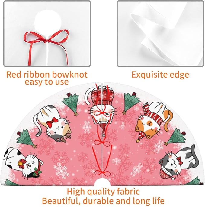 Cute Christmas cat Tree Skirt Xmas Tree Mat Christmas Tree Ornaments Decorations Holiday Party Indoor Outdoor 36"