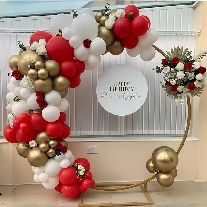 Red and White Balloons Set, 12 Inch Sand White Red and Gold Balloon, Metallic Gold Star Confetti Balloon for Birthday Christmas Wedding Engagement Valentine's Day Graduation New Year Party Decorations