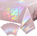 6 Pack Iridescent Light Pink Tablecloth for Parties, Pastel Pink Holographic Plastic Table Cover, Disposable Laser Baby Pink Table Cloth for Birthday Wedding Baby Shower Party Decorations, 54x108 Inch