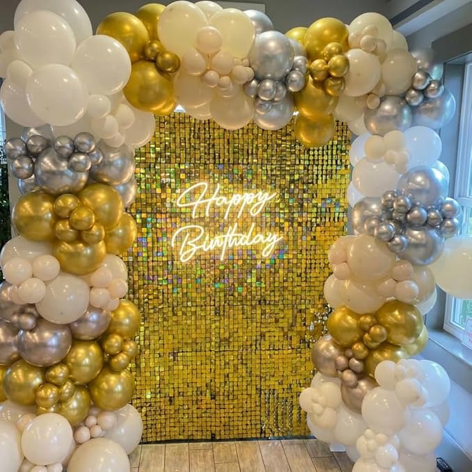 Gold Shimmer Wall Backdrop 24 Panels Cover 6 x 4 Ft, Photo Backdrops for Wedding,Anniversary,Birthday,Party Decoration